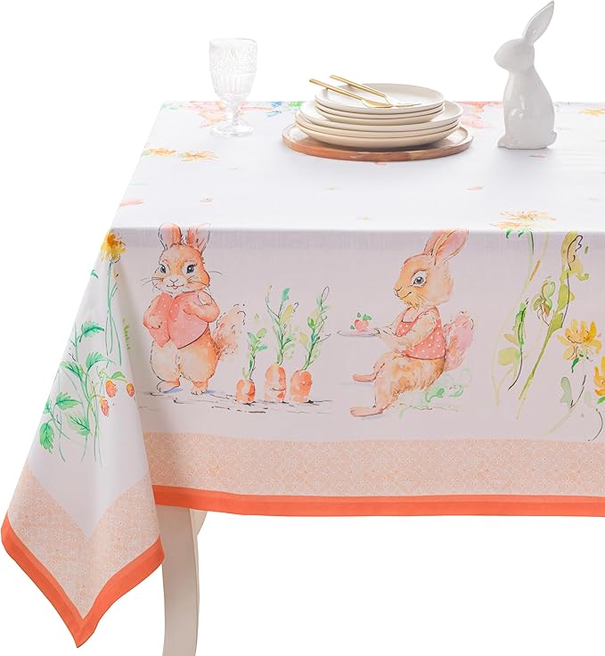 Maison d'Hermine Table Cloth Rectangle Table 100% Cotton Tablecloth for Dining Room, Farmhouse, Home, Hotel, Parties & Wedding - Ideal for Easter Decorations Spring & Summer (Bunny Party, 54" x 72")