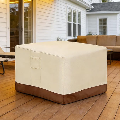 Vailge Fire Pit Cover Square,100% Waterproof Square Gas Firepit Table Cover,Outdoor Heavy Duty Lawn Patio Furniture Covers with Air Vent and Handle,50"L x 50"W x 24",Beige & Brown
