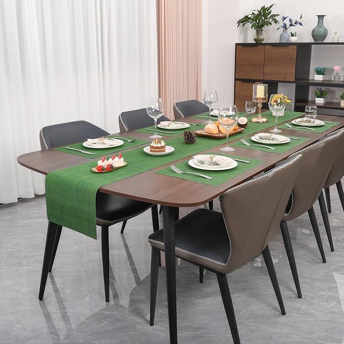 Myir JUN Table Runner, Vinyl Table Runner Indoor 72 Inch Long Arbitrarily Cropped Runner for Table Heatproof for Home Party (Dark Green, 12 x 72 inch)
