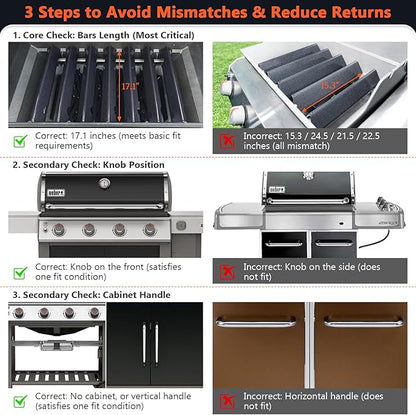 QuliMetal 66033 Flavorizer Bars for Weber GS4 Genesis 2 E-410/E-415/E-435, Grill Parts for Weber Genesis II LX E-440 Series Gas Grills, Upgraded 17" Porcelain Steel Grill Parts for Weber 66033 66796