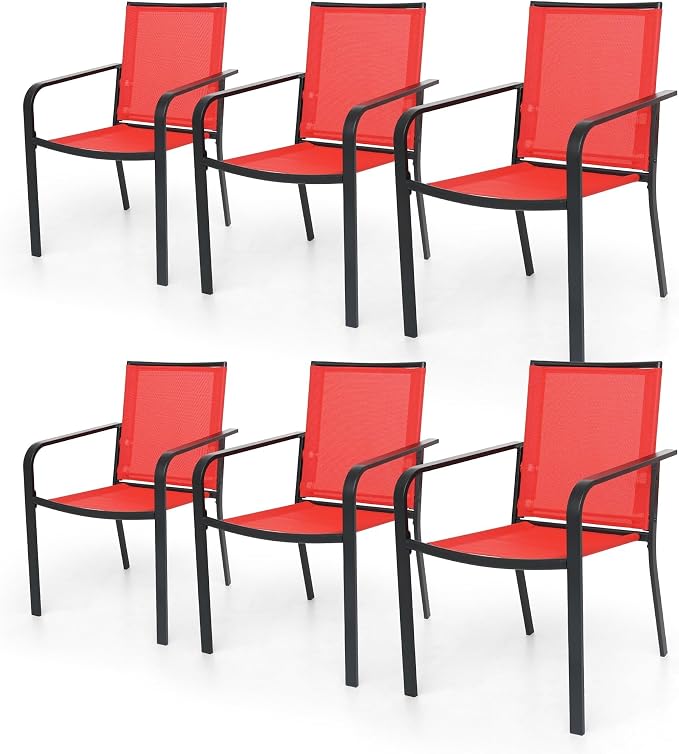 Anmutig Stackable Outdoor Dining Chairs Set of 6, Textilene Fabric, Breathable by Anmutig
