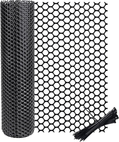 vensovo Black Plastic Wire Mesh 16IN x 33FT Roll - Chicken Wire Fencing for Poultry, Gardening Barrier, Balcony Guard for Cats and Dogs, Floral Craft Mesh with 60 Zip Ties