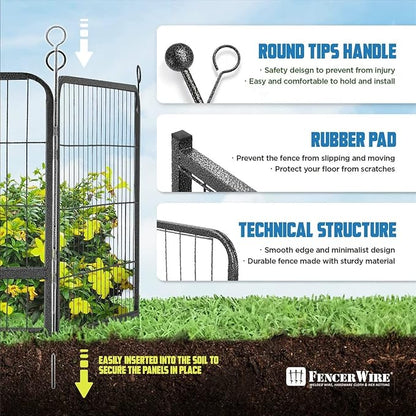 Fencer Wire Decorative Wire Fence, Panel Decor, Heavy Duty Iron Landscape Patio Flower Bed Animal Barrier Border Edging Section, Foldable Garden Fence for Yard for Dog Outdoor, 40 Inch x 21 FT