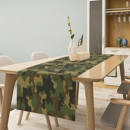 Camo Table Runner, Military Camouflage Coast Guard Force Soldier Hunting Themed Table Runner for Holiday Birthday Party Home Kitchen 13x60in