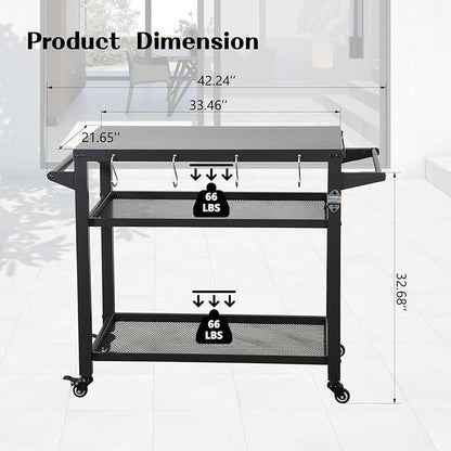 Domi 3-Tier Outdoor BBQ Grill Cart with Lockable Wheels | Portable Pizza Oven Stand & Food Prep Station | Compatible with Blackstone Griddle & Propane Tanks | All-Weather Patio Cooking Center