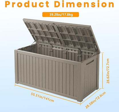 210 Gallon Outdoor Storage Bench Waterproof - Resin Deck Storage Chest for Patio & Pool, Lockable Outdoor Storage Box for Cushions & Tools, UV-Resistant, Granite Grey