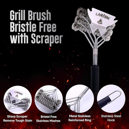 BBQ Grill Brush and Scraper 18” Heavy Duty Stainless Steel Grill Cleaner for Gas, Charcoal & Electric Grills Safe, Rustproof, Bristle-Free BBQ Cleaning Brush