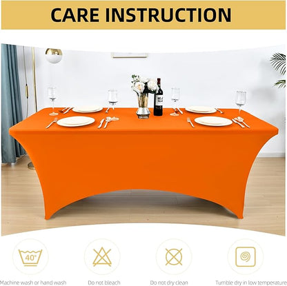 2-Pack 8ft Spandex Table Covers for Rectangle Folding Tables - Washable Elastic Tablecloth - Ultimate Fitted Table Protector for Birthday Parties, Trade Shows, Banquet