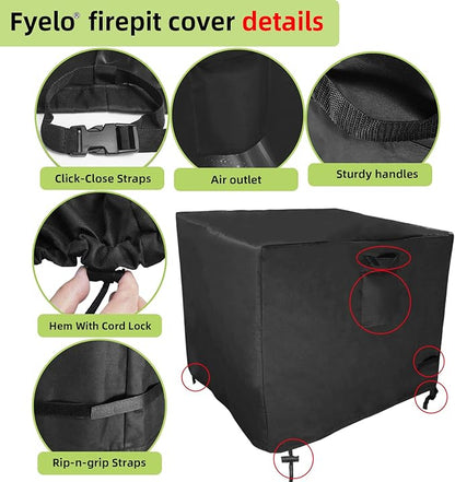 30 Inch Gas Fire Pit Cover for 28-30 Inch Square Fire Pit Tables, Heavy Duty 600D Waterproof & Windproof 30 x 30 x 25 Inches Patio Firepit Cover, Black