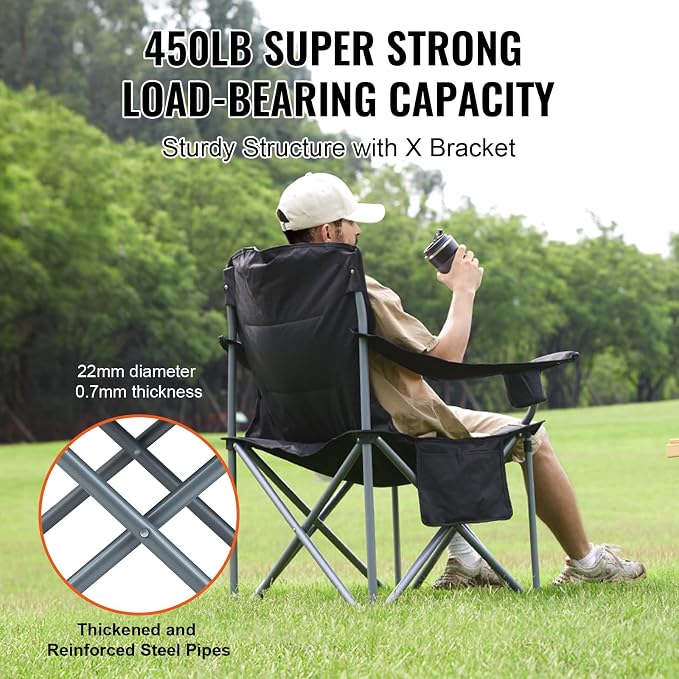 VEVOR Oversized Camping Folding Chair, Portable Heavy Duty Outdoor Quad Lumbar - Image 4