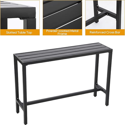 Outdoor Patio Bar Set, Bar Height Patio Dining Set, Weather-Resistant Bistro Counter Pub Set with Cushions & Slatted Tabletop for Backyard