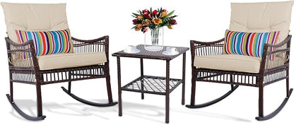 DECMICO 3-Piece Patio Furniture Set, Wicker Rocking Chairs - Image 9