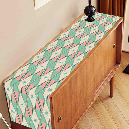 Geometric Table Runner, Retro Mid Century 1950s Modern Abstract Teal Pink Checkboard Coffee Table Center Decor for Home Kitchen Dining Patio Holiday Party Table Decorations, 13"x108" Inch