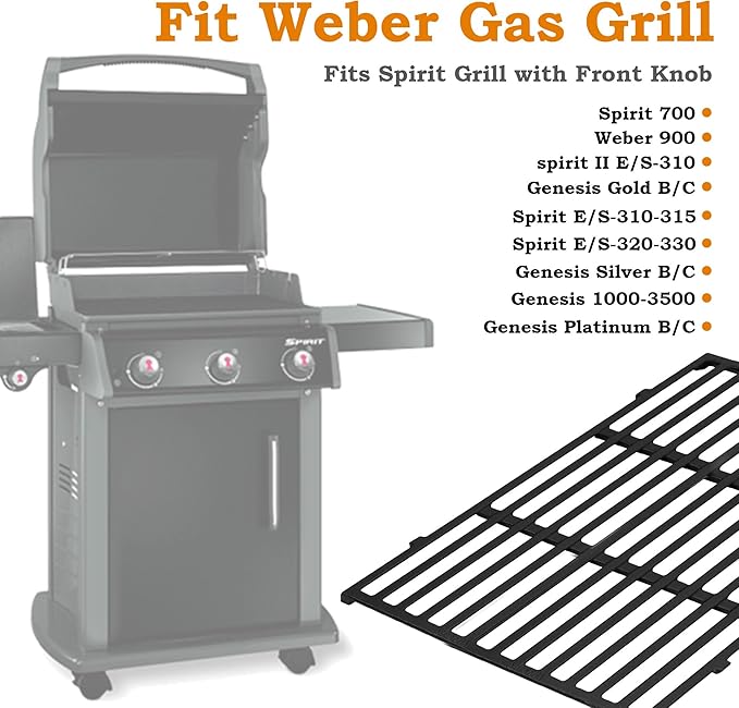 17.5 Inch Grill Grates for Weber Spirit Grill Parts, Spirit 300 Series Parts E310 E215 E320 S310 S320 S315 Gas Grill Cooking Grids, Cast Iron Grill Grates Replacement for Weber 7638 7639