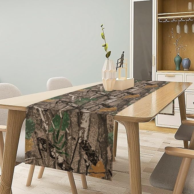 Camo Branches Table Runner, Camo Tree Hunting Oak Table Runner for Dining Home Party Cafe Holiday 13x120in