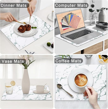 Homaxy Faux Leather Heat Resistant Placemats for Dining Table Set of 6, Waterproof Wipeable Washable PU Table Mats, Easy to Clean Anti-Slip Place Mats, 11.8" x 17", Marble
