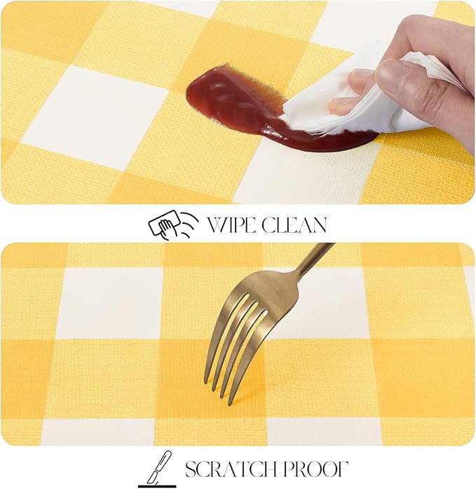 MOSAYT Rectangle Vinyl Tablecloth, 100% Waterproof Buffalo Gingham Plastic Table Cloth, Heavy Duty Wipeable Table Covers for Picnic, Outdoor, Camping - 54 x 108, Yellow