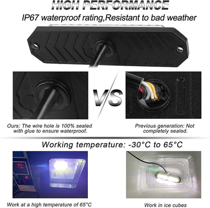 ASPL 8pcs Sync Feature Ultra Slim 12-LED Surface Mount Flashing Strobe Lights for Truck Car Vehicle LED Mini Grille Light Head Emergency Beacon Hazard Warning Lights (White)