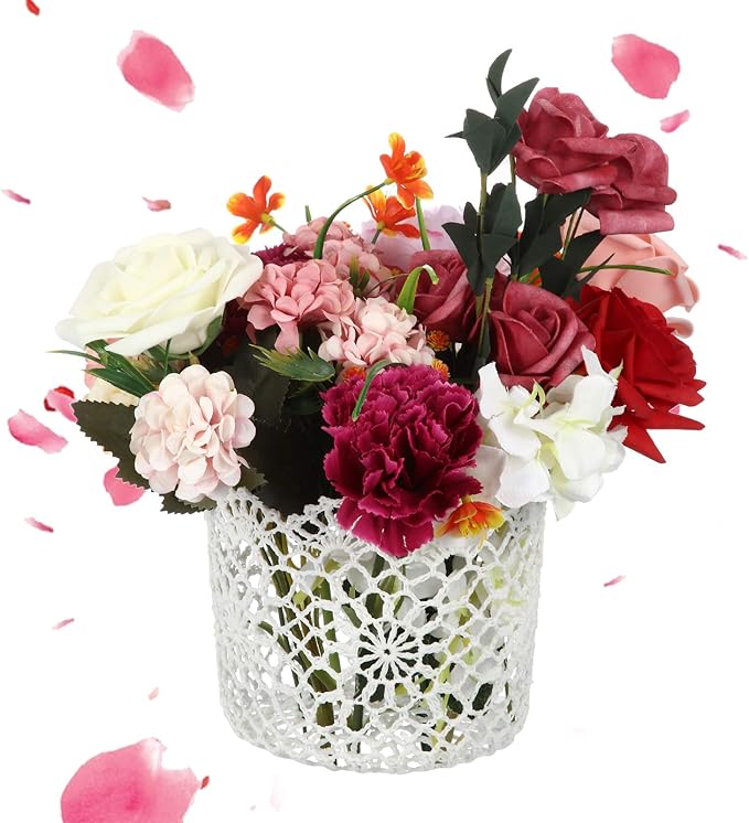 WILLBOND 4pcs White Flower Girl Basket with Handle for Wedding Ceremony, 5.9 x 4.72 x 4.33 Inch