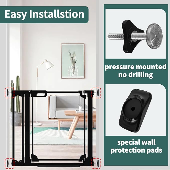 Clear Baby Gate for Stairs,48.42-57.08" Wide, Auto Close Acrylic Pet Gate, Pressure Mounted Clear Dog gate for Doorways, Safety Baby Gate, Indoor, Hallway, Kitchen,Black