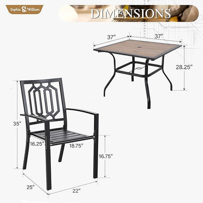 Sophia & William Patio Table and Chairs Set, Outdoor Dining Set for 4, 5 Piece Metal Patio Furniture, 37" Black Square Table(Geometry)
