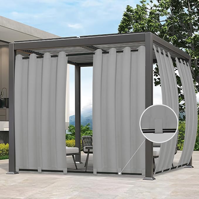 Easy-Going Outdoor Curtains for Patio 6 Panels, 54x96 inch, Light Grey | by Easy-Going
