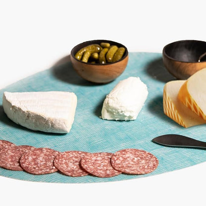 Modern Twist Placemat 100% Food-Grade Silicone, Oval, Waterproof and Reusable, Linen – Seafoam