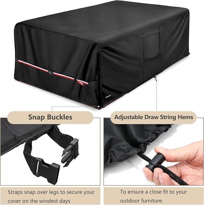 Rectangular Patio Furniture Covers,Upgraded 600D Heavy Duty Outdoor Furniture Covers Waterproof,Outdoor Sectional Dining Table and Chairs General Purpose Furniture Set Cover,126"L × 74"W × 28"H,Black