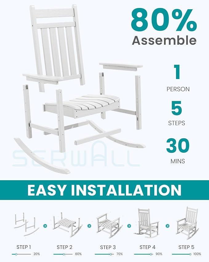 SERWALL Outdoor Rocking Chair Set of 2, Oversized Rocker - Image 7