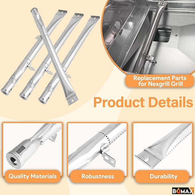 BQMAX Grill Replacement Parts for Nexgrill 4 Burner 720-0830X, Grill Grate, Grill Burner and Heat Plates for Nexgrill Replacement Parts, Grill Parts Kit for Nexgrill 720-0830X Replacement Parts