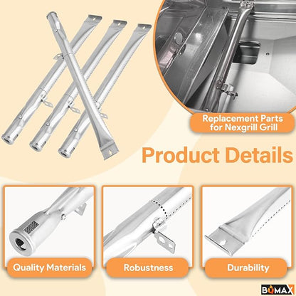 BQMAX Grill Replacement Parts for Nexgrill 4 Burner 720-0830X, Grill Grate, Grill Burner and Heat Plates for Nexgrill Replacement Parts, Grill Parts Kit for Nexgrill 720-0830X Replacement Parts