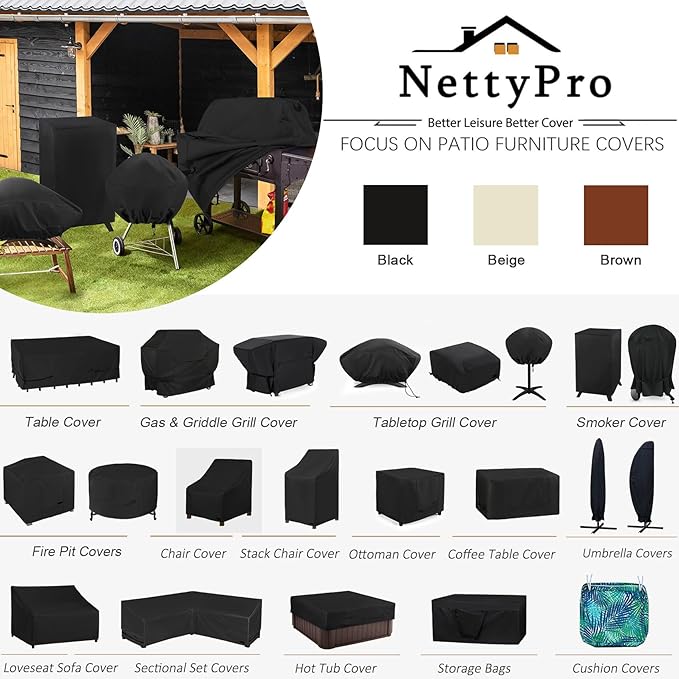 NettyPro Patio Table Cover Rectangular 78 x 52 Inch, Waterproof Outdoor Furniture Set Covers for Dining Table and Chair Rectangle, Black