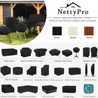 NettyPro Grill Cover for Charcoal Kettle Grill 22 inch, Heavy Duty Waterproof Outdoor Round Smoker Cover, 27" W x 25" D x 35" H, Black