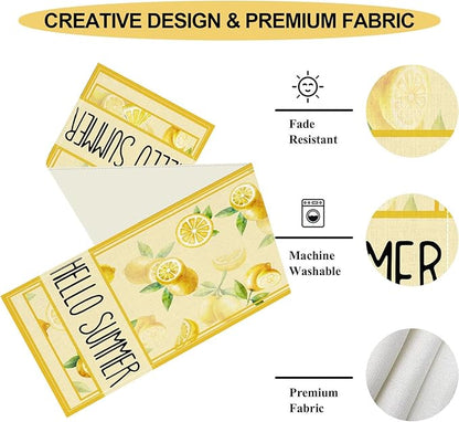 Summer Lemon Table Runner, Farmhouse Seasonal Spring Yellow Fresh Fruits Country Coffee Cafe Table Center Decor for Home Kitchen Dining Party Patio Indoor Outdoor Table Decorations, 13"x90" Inch