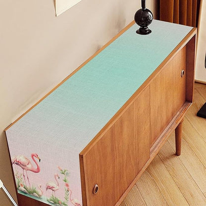 Flamingo Table Runner,Teal Pink Flamingo Family with Flowers Grass Watercolor Style Table Center Decor for Family Kitchen and Living Room Outdoor Farmhouse Party Table Decorations, 13"x36"