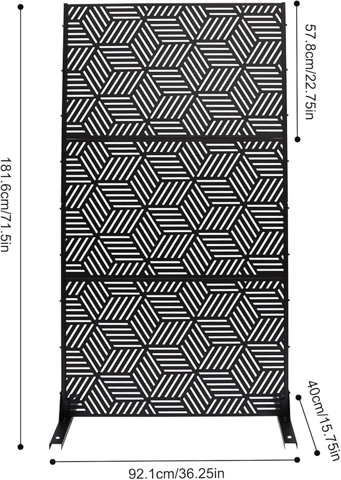 Outdoor Privacy Screen Freestanding, 36" W x 71.5" H Outdoor Decorative Screen Backyard Privacy Fence for Patio Garden Balcony Porch, Black Rhombic Panels