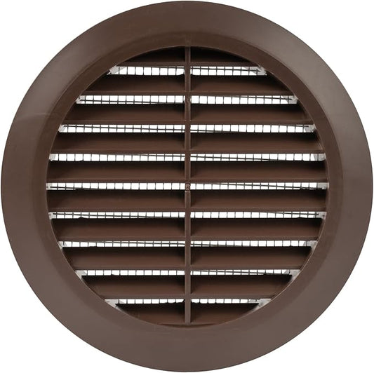 Brown 4" Inch Round Ventilation Grille with Insect mesh. (Duct 4Ø / Grille 5Ø) Ventilation Applications. Indoor and Outdoor Vent Cover. Available 3 Sizes / 4 Colors.