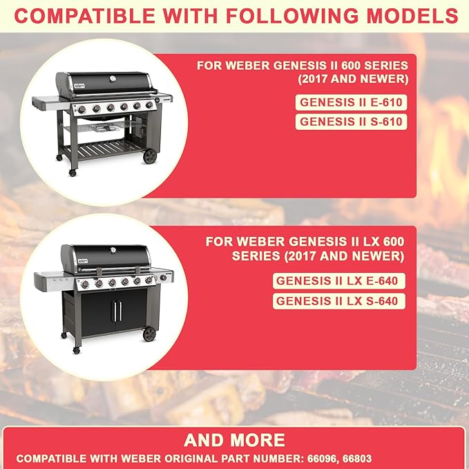 DcYourHome 66803 Genesis II 610 Grill Grates for Weber Genesis GS4 II E-610 S-610 E-640 S-640 Series Replacement Parts, 66096 Grates for Genesis II LX E-640 S-640 Grill Parts, Heavy-Duty Cast Iron