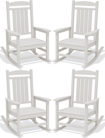 Oversized Outdoor Rocking Chairs Set of 4, HDPE Porch Rocker by KINGYES