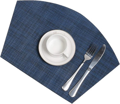 SHACOS Wedge Placemats Set of 8 Woven Vinyl Plastic Placemats for Small Round Table Place Mats Wipe Clean Non Slip Table Mats, Blue Black