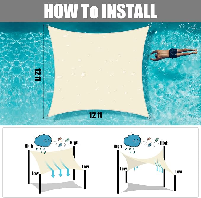 Neween Waterproof Sun Shade Sail Square UV Block Canopy - Image 5