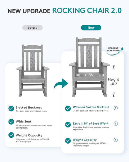SERWALL Oversized Outdoor Rocking Chair, Patio Rocking Chair, Space Gray | - Image 6