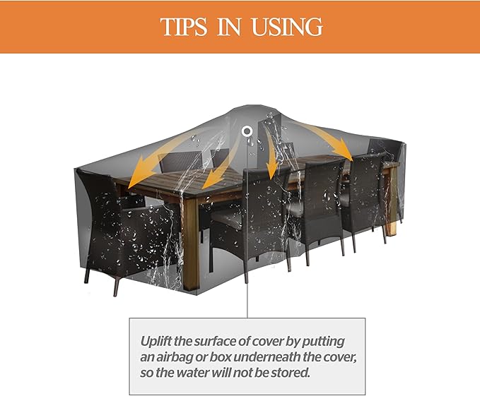 WJ-X3 Large Grey Patio Furniture Cover,108W x 84D x 31H Inch - Waterproof, UV & Wind-Resistant, Anti-Fade, Perfect for Outdoor Table & Chair Sets