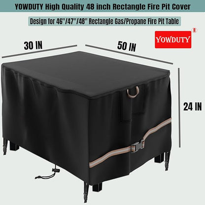 Rectangular Propane Gas Fire Pit Table Cover 48x28x24 In, Waterproof Heavy Duty 600D Rectangle Outdoor Fireplace Cover 48 In, All-weather Protection For Patio Firepit Table 45-48 In