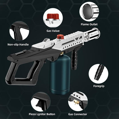 Propane Torch Gun, Powerful Cooking Grill Torch Gun, Adjustable Flamethrower Multi Use Blow Torch for BBQ, Campfire, Charcoal Wood Grills Lighter(Tank Not Included)