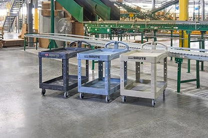 Rubbermaid Commercial Products BRUTE Heavy Duty 2-Shelf Utility/Service Cart, Large, Lipped Shelves, Ergonomic Handle, 750 lbs. Capacity, Black, for Warehouse/Garage/Cleaning/Maintenance/Stadiums
