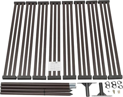 Outdoor Freestanding Privacy Screen, 43" W x 59" H Metal Slatted Decorative Panel With Stand, Brown Backyard Screen for Garden Patio