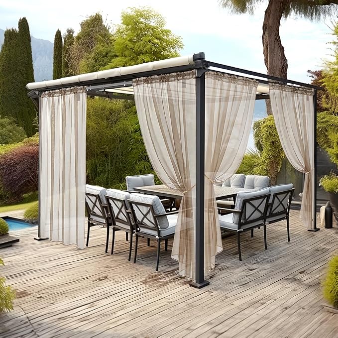 MIULEE Beige Waterproof Outdoor Sheer Curtains - Image 2