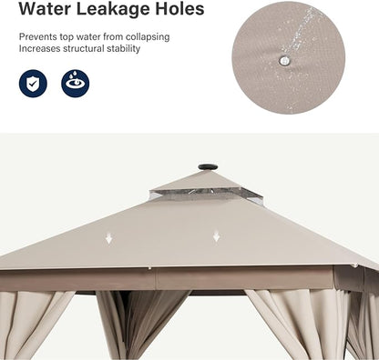 10'x10' Outdoor Gazebo with LED Lights, Metal Heavy Duty Patio Canopy Tent with - Image 5
