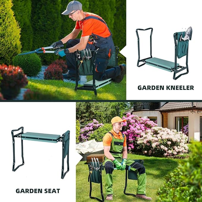 2-in-1 Garden Kneeler & Seat, Folding Seat w/EVA Foam Kneeling Pad & Removable - Image 4